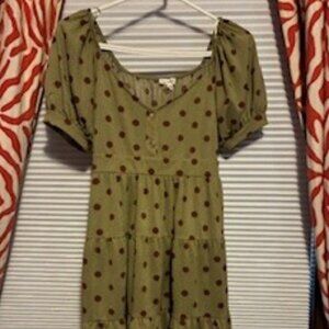 Cute Peplum style dress with large maroon polka dots by Blu Pepper, Size Small